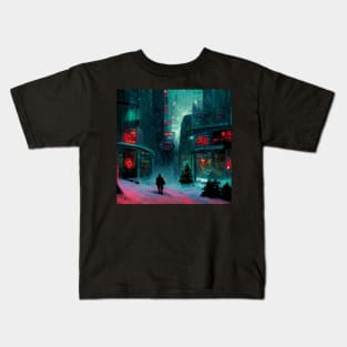 Christams alley in cyberpunk city Kids T-Shirt